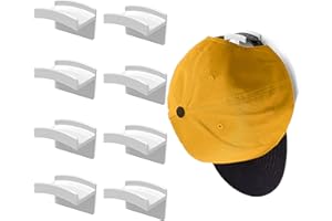 FLANCCI Hat Hooks for Wall, Minimalist Hat Rack Design, Self Adhesive Hat Rack, Strong Hold Hat Hanger for Hat Organizer, Hat Storage, Hat Holder, Hat Display for Baseball Caps, White Hook (8-Pack)…