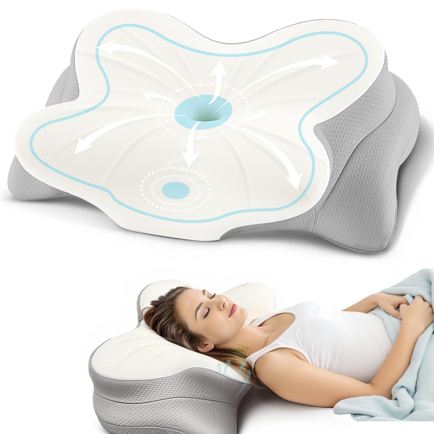Photo 1 of TAZIKAS Neck Pillow Cervical Memory Foam Pillows for Neck and Shoulder Pain Relief, Side Sleeper Pillow, Contoured Support Pillows, 2 in 1 Ergonomic Orthopedic Bed Pillow for Back Stomach Sleep