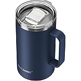 SILICANICE 14 / 24oz Insulated Coffee Mug With Handle, Break & Scratch Resistant lid With Detachable Slider, Stainless Steel Vacuum Insulation Tumbler, BPA Free - Thoughtful Gift - Navy Blue