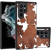 FVAENDHIO Galaxy S23 Ultra Case, Heavy Duty Dual Layer Hybrid Hard PC & Soft Silicone Shockproof Drop Protective Case for Samsung Galaxy S23 Ultra 5G, Brown Cow Print