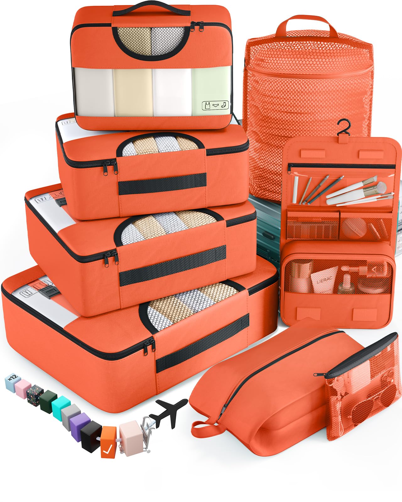 Veken 8 Set Packing Cubes for Travel Essentials, Suitcase Organizer Bags in 4 Sizes, Carry-On Luggage Accessories with Large Laundry & Hanging Toiletry Bag, Must-Have for Airplane, Road Trip & Camping Image