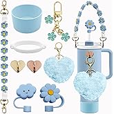 Stanley Tumbler Cup Accessories Set - 20oz, 30oz, 40oz With Silicone Straw Cover, Water Bottle Handle Strap, Charms, Silicone Cup Boot (Blue)