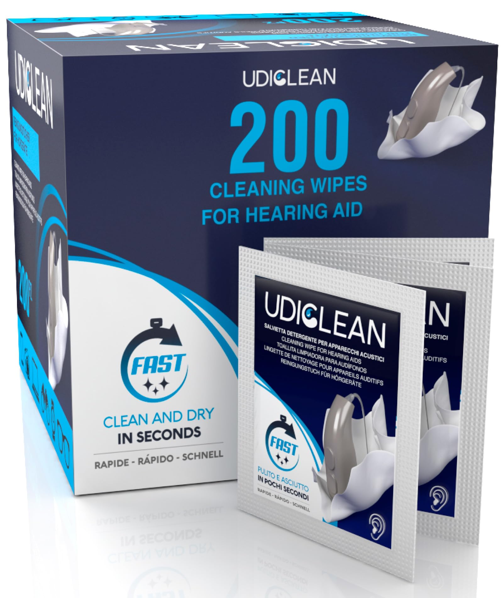 200 Disposable Cleaning Wipes for Hearing Aids and Cochlear Devices Udiclean Moistened Quick-Drying and Individually Wrapped Wipes Remove Grease Sweat and Dirt