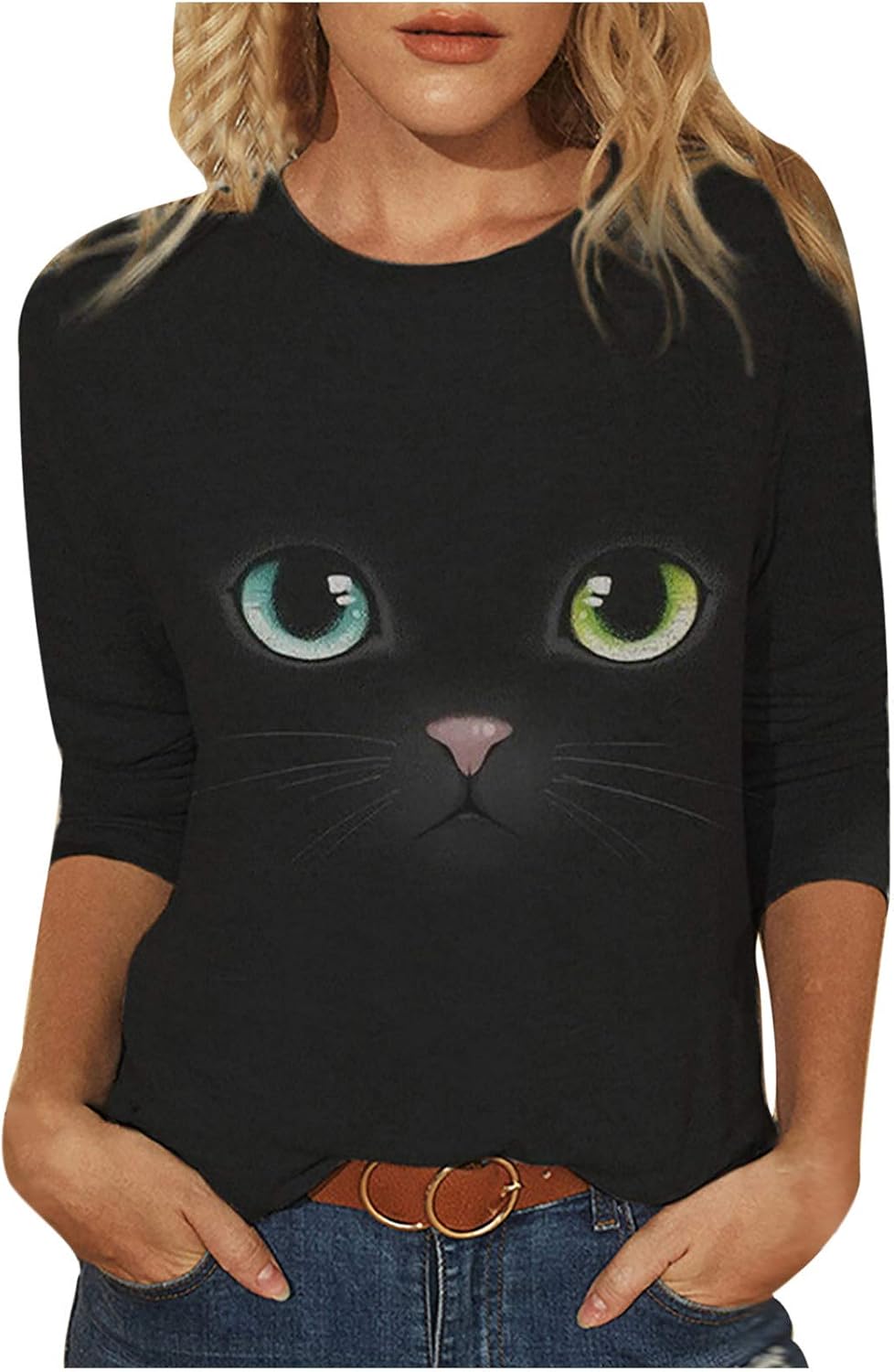 Graspot Sweatshirt Katzenmotiv Mädchen Sport Langarmshirt Damen, Bunte Sweatshirts Damen