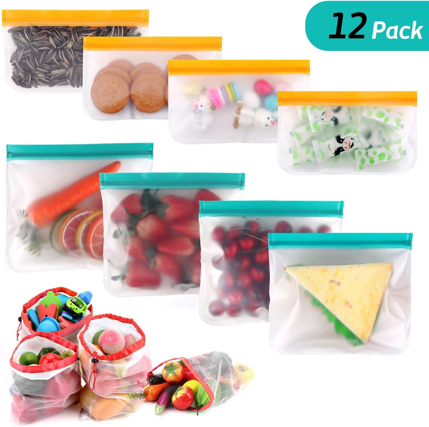 Reusable Food Storage Bags, Joyoldelf 8 Pack Leakproof Reusable