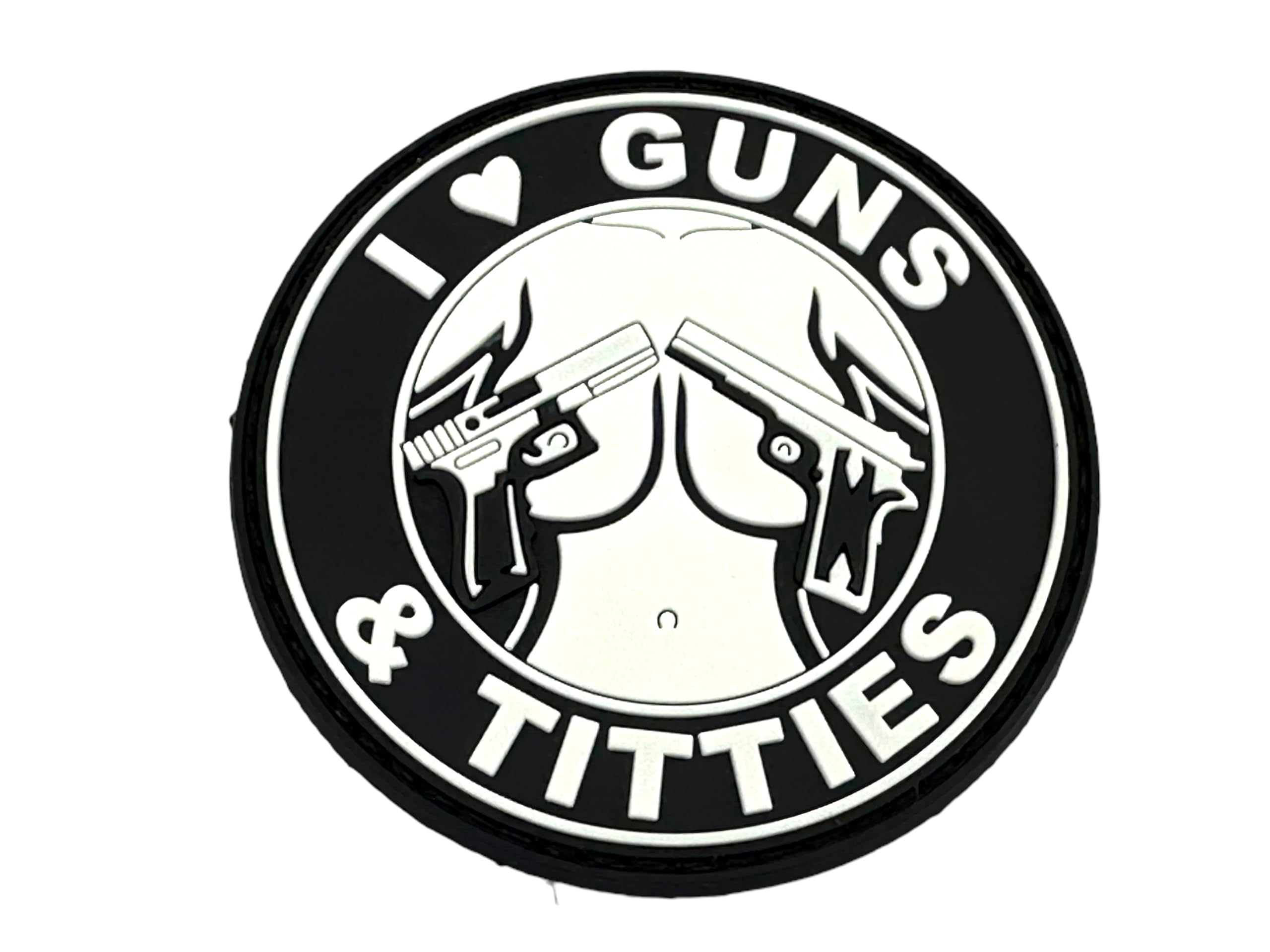 Patch Nation I Love Guns & Titties Black Glow in The Dark PVC Airsoft Paintball Morale Patch