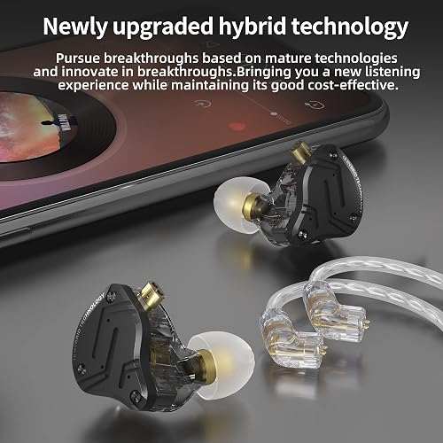 KZ ZS10 Pro X In-Ear Monitors (IEMs) - 4BA + 1DD Hybrid Drivers, Detachable Cable With Mic, Alloy Faceplate