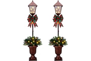 GREATDAY 2Pack 3.5-Foot Christmas Decorated Pre-Lit Lamp Post with 20 LED Lights with Timer by Batteries Operated for Front Door, Entryway, Patio Porch Home Decorations,Indoor&Outdoor use
