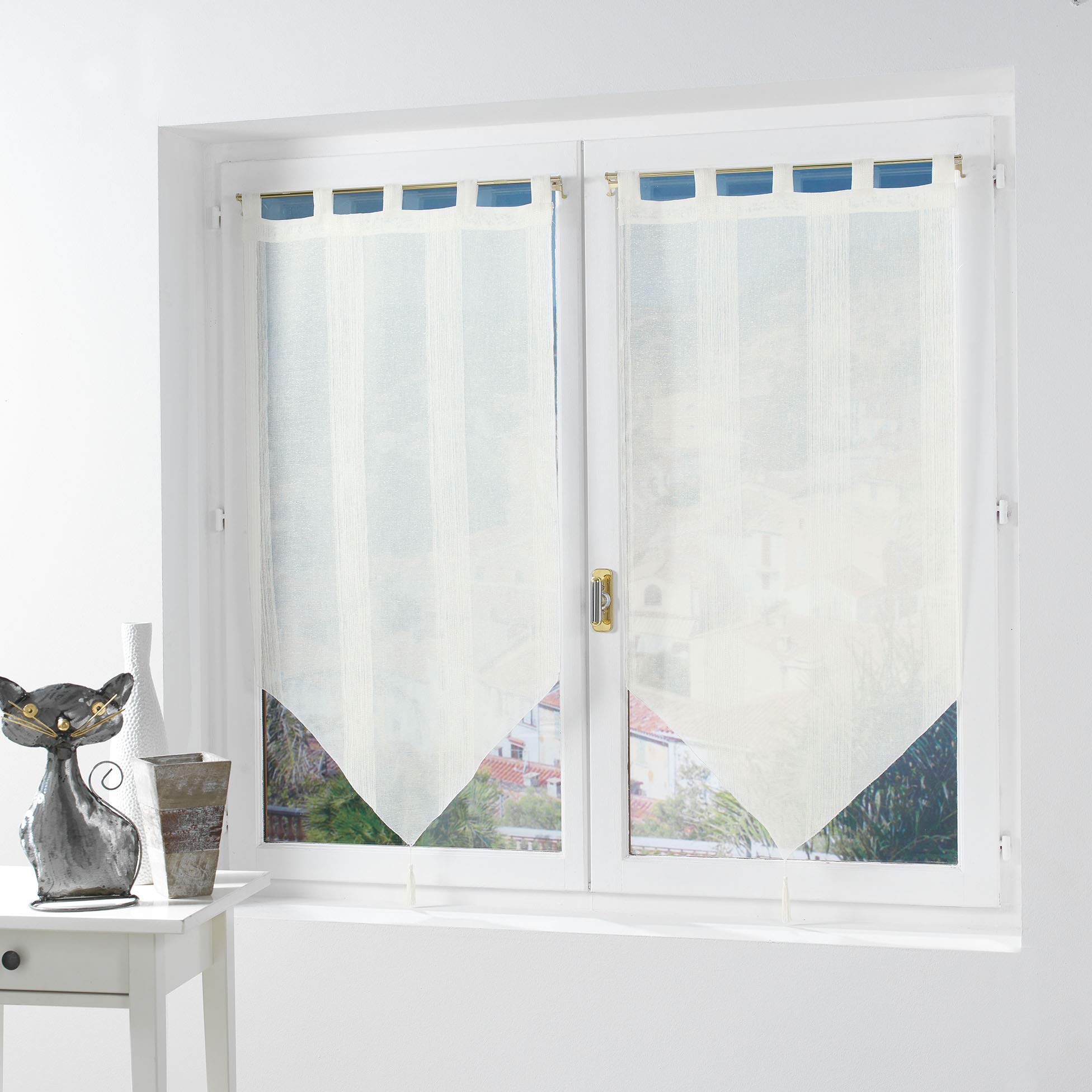 Douceur d'Interieur Voile Sable Salina 2-Net Curtain Pompon, Naturel