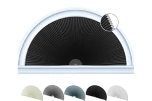 Jlong Arch Window Shade Blackout Half Circle Moon Pleated Fabric No Drill Blinds for Windows Semicircular Cellular Shades Half Round Window Covering Easy Install (1, Black, W*H: 36"x18"（Radius: 18"）)