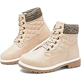 kufeiti Waterproof Ankle Boots for Women Non Slip Black Combat Boots Fall Winter Snow Lace Up Hiking Booties