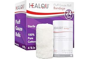 HEALQU Kerlix Type Gauze Bandage Rolls - 4 ½ in x 4.1 Yds, 6 Ply - 24 Single Sterile Pocuhes - Extra Absorbency, Latex Free, Hospital Grade Cotton Krinkle Fluff Bandage Wrap - Wound Care & First Aid