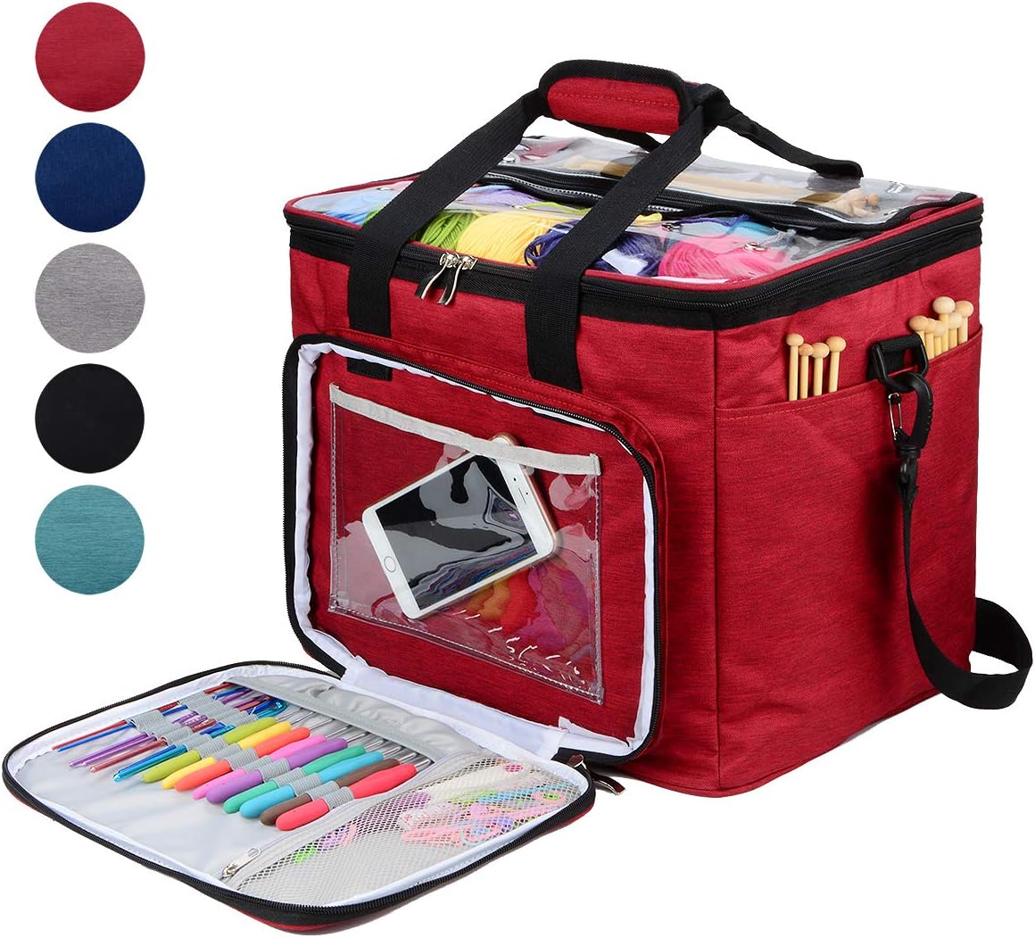 Hoshin Knitting Bag for Yarn Storage Portable Crochet Tote Bag Yarn Organizer for Crochet Patterns and Hooks Needles