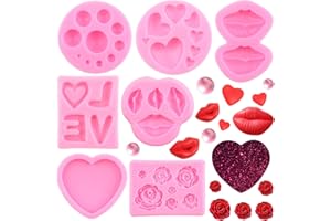 ZiXiang Valentine's Day Fondant Molds Lips Love Heart Rose Flower Pearl Candy Chocolate Silicone Molds For Cake Decorating Cupcake Topper Polymer Clay Candy Chocolate Gum Paste Set Of 7