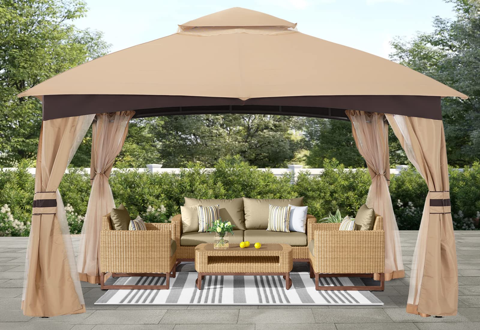 Photo 1 of ABCCANOPY 10x10 Outdoor Gazebo - Patio Gazebo with Mosquito Netting, Outdoor Canopies for Shade and Rain for Lawn, Garden, Backyard & Deck (Beige)
