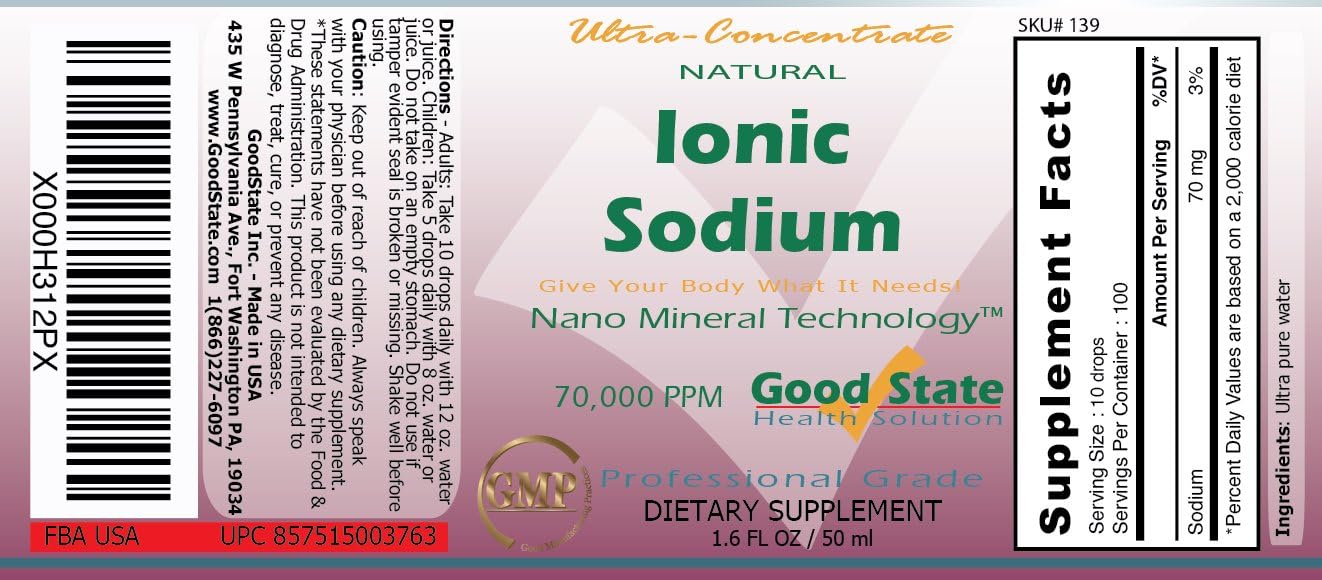 Good State Liquid Ionic Sodium Ultra Concentrate (10 drops equals 70 mg - 100 servings per bottle): Health & Personal Care