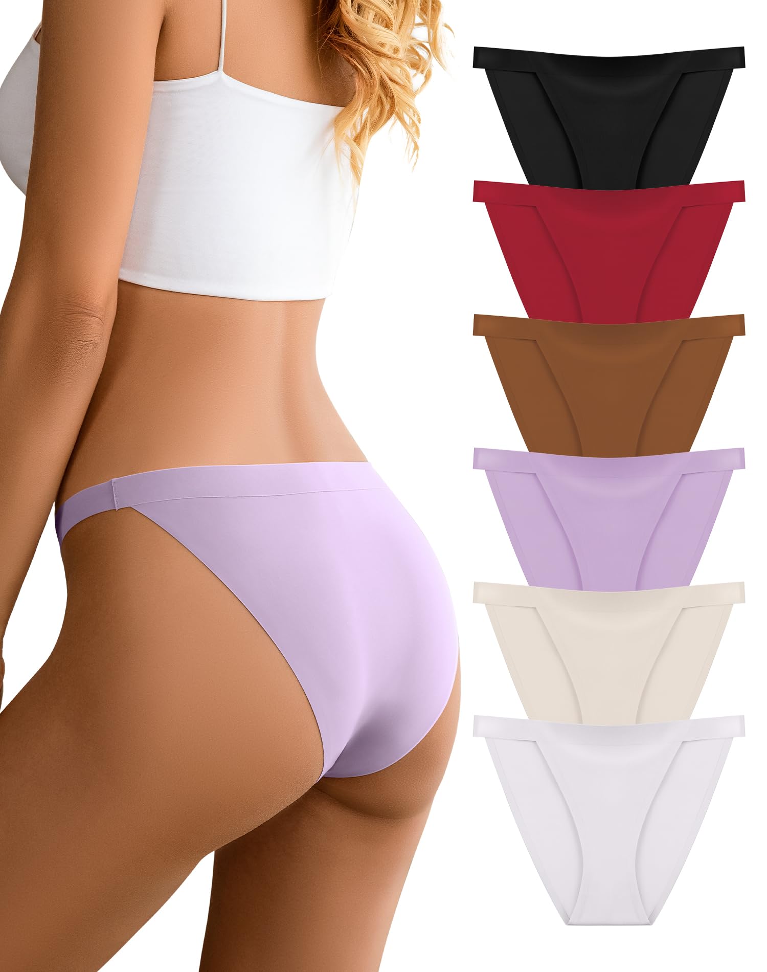 Photo 1 of Dawnrole Women's Seamless Underwear High Cut String Bikini Panties Ladies No Show Low Rise Stretch Briefs 6 Pack