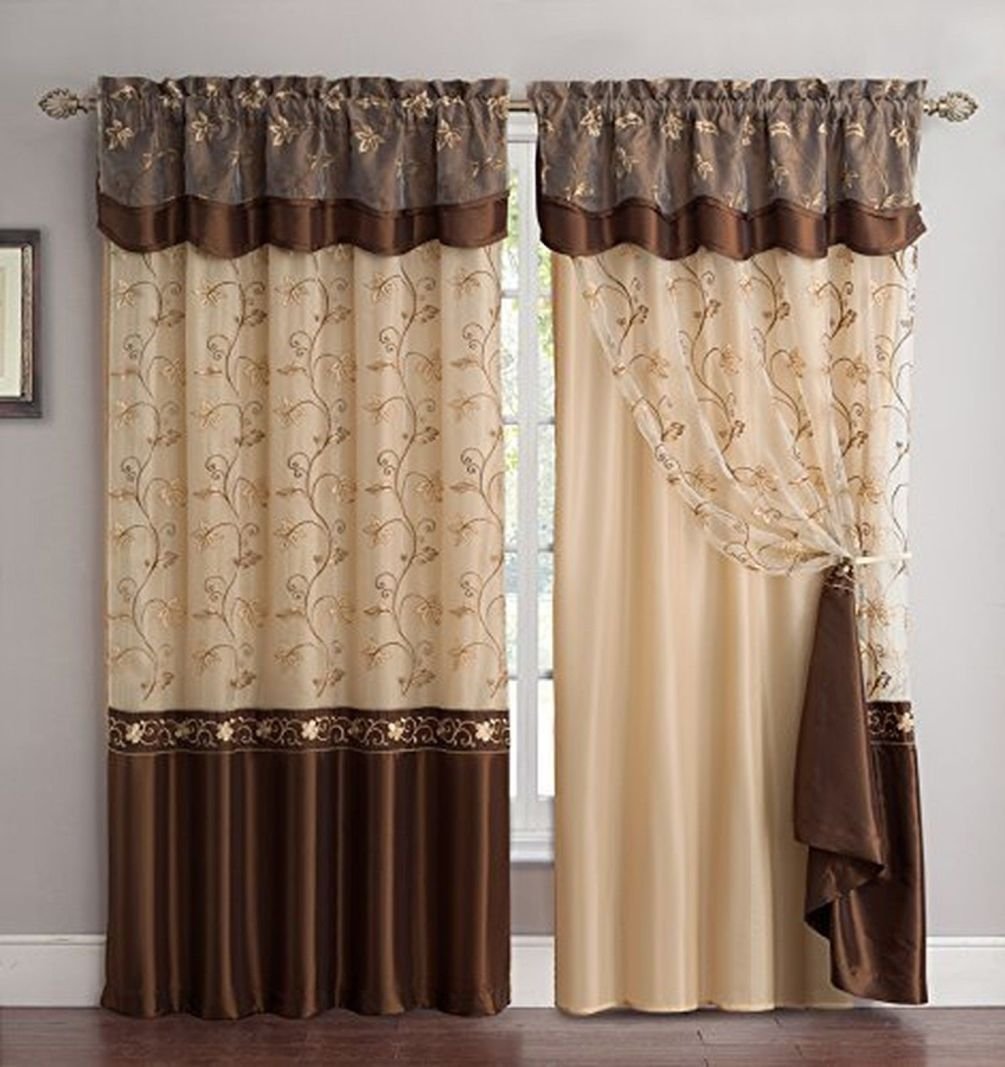 Embroidery Curtain Set 1 Panel Drapes with Backing & Valance 55"x 96