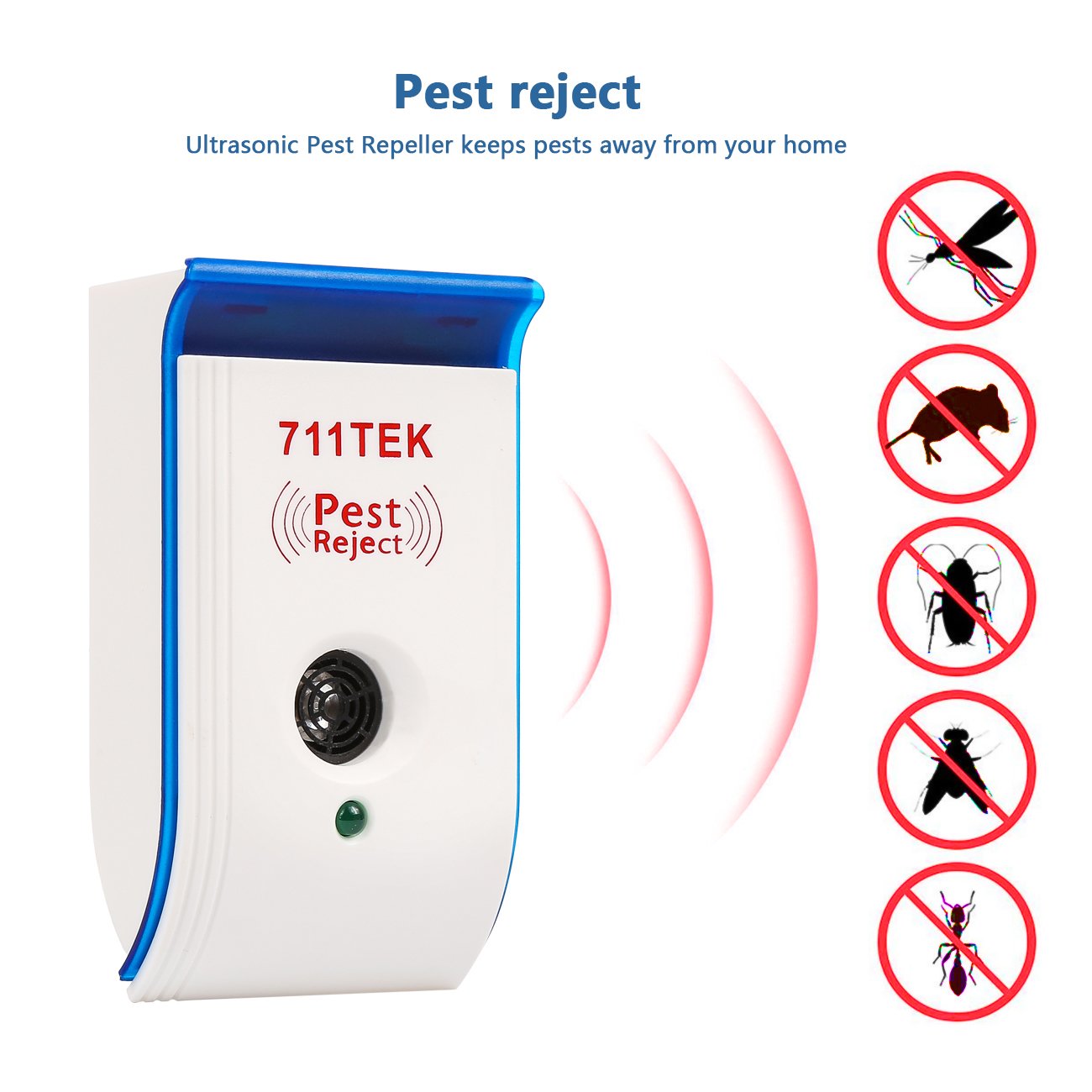711TEK Ultrasonic Pest Repellent, ZS-2033 Electronic Pest Control Repeller Plug In, Pest Repeller for Mouse, Roaches, Bugs, Fleas, Mosquitoes, Spiders 4 Packs [2018 UPGRADED]