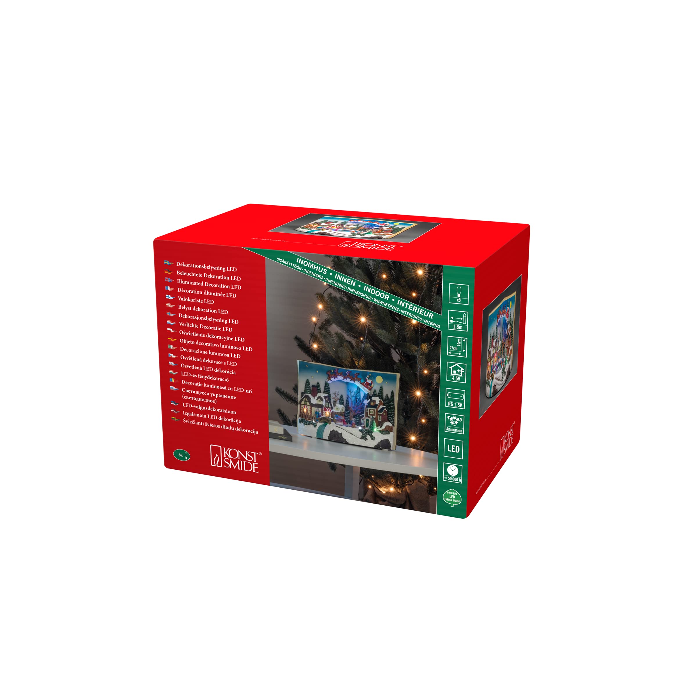 Konstsmide Christmas Lights Book Village Scene LED Christmas Scene/Eight LEDs/Transformer or Battery Operation / 27cm Wide 19cm High