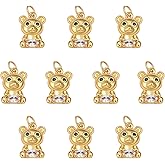 COGCHARGER 10 Pieces Bear Cubic Zirconia Pendants Brass Animal Charm Pendant Real 18K Gold Plated for Jewelry Necklace Bracelet Earring Making Craft