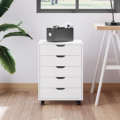 Buy Devaise 5 Drawer Chest Wood Storage Dresser Cabinet With Wheels White Online In Italy B07sljjh72