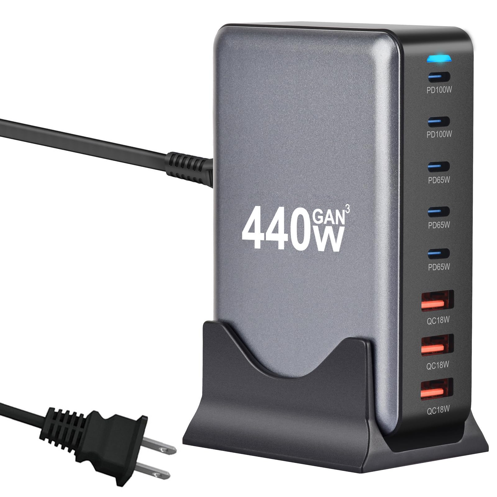 Photo 1 of 440W USB C Fast Charger Block, 8 Port Charging Station, GaN ? Multi Port Charging Station Hub for Multiple Devices, Multiport USB Charger Station Compatible with MacBook iPhone iPad Dell