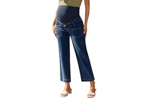 Maacie Women's Maternity Jeans Wide Leg Anti-Slip Loose Fit Baggy Pant Over Belly with Pockets