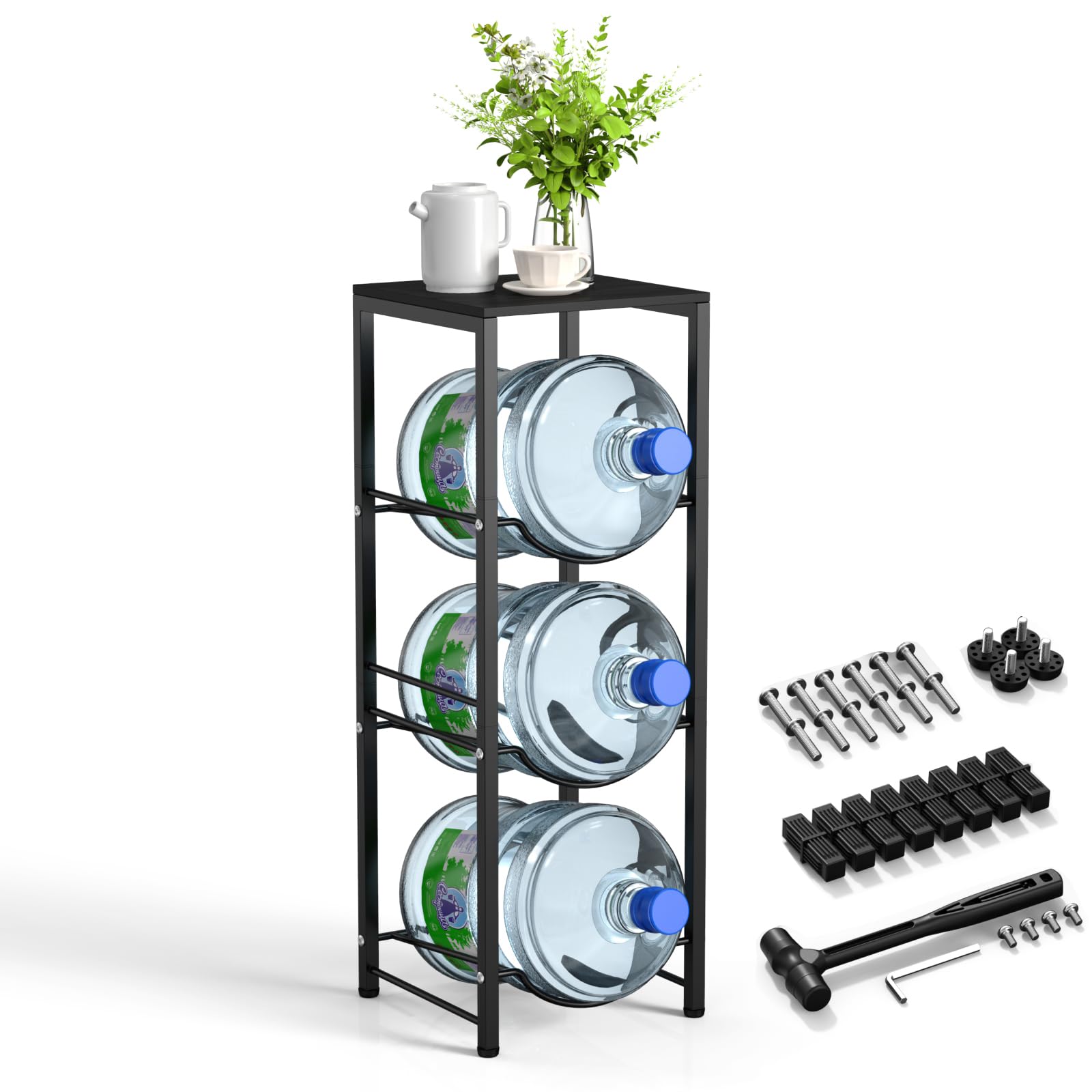 DIRZA 5 Gallon Water Bottle Jug Holder with Top Shelf, 3-Tier Water ...