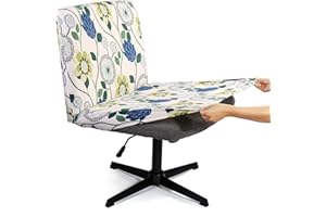 Iauddy Armless Criss Cross Office Desk Chair Cover Slipcover,Accent Mid Back Wide Swivel Task Vanity Slipper Chair Protector Stretch Removable Without Arms for Accent Chair(White/Bottle Green)