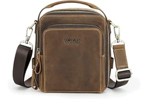 CONTACTS Crazy Horse Leather Messenger Bag for Men Crossbody Shoulder Satchel Bag Travel Man Purse