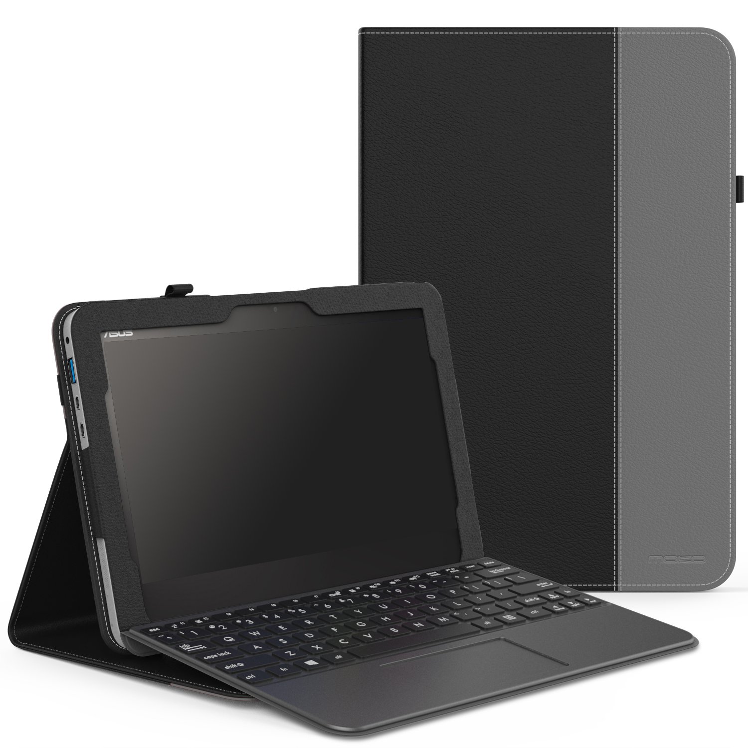 MoKo ASUS Transformer Mini T102HA Case, Slim Folding Folio Stand Cover Case for ASUS Transformer Book Mini T102HA-D4-GR 10.1" Tablet/2 in 1 Touchscreen Laptop 2016 Release, Black & Gray