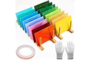 HALANDAR 16 Sheets 4x6 in Iridescent Stained Glass Sheets, Glass Cathedral Art, Mosaic Glass, Supplies with Copper Foil Tape and Gloves for DIY (Opaque)