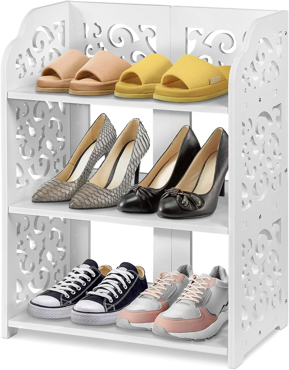 amazon shoe racks for closets on Amazon Com Shoe Cabinet Rack Space Saving Shoe Rack With White Chic Hollow Shoe Closet Wood Plastic Plate Baroque Storage Organizer Stand Shelf Holder 3 Tier Home Improvement