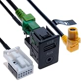 USB AUX Car Switch + USB 4 pin Connecting Wire + AUX 12 pin Harness Cable | Compatible with BMW 1 3 5 6 E81 E82 E87 E88 E90 E91 E92 E93 E60 E61 F07 F10 F11 E63 E64 F06 F12 F13 Vehicle radio | 4.9 ft