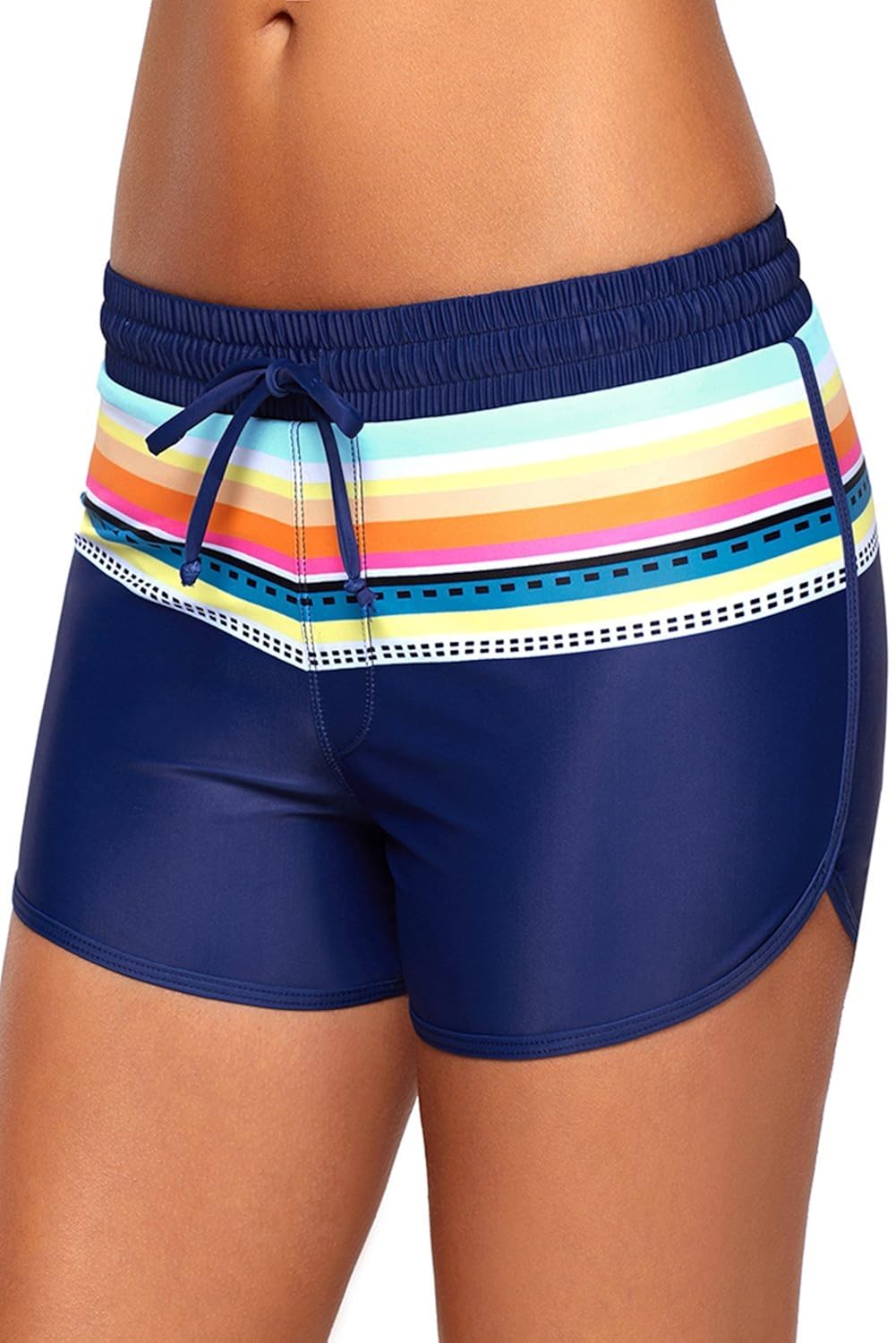 boldgal women's swimwear print drawstring shorts (blue)