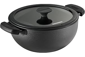 Tramontina Utsava 3.9-Quart Pre-Seasoned Cast Iron Kadai with Lid, Kadhai Pot for Indian Cooking