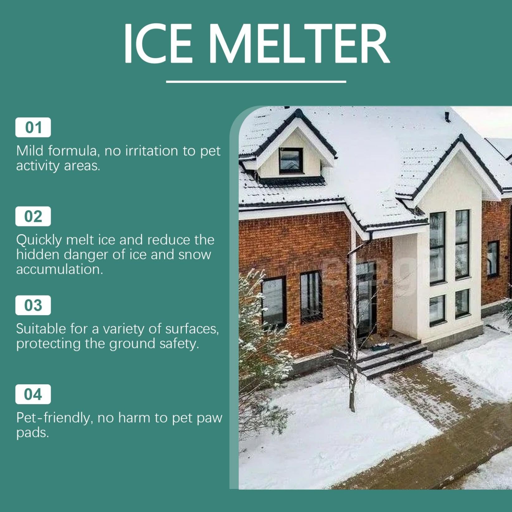 Safe Ice Melt, Chien/Enfant/Animaux de Compagnie Safe Ice Melt, Non Toxique,agissant Rapidement,Dure 3X Plus Longtemps,dégivrage idéal chemins,Plus sûr pour les animaux domestiques,béton 100G (1)