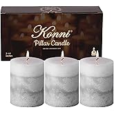 KONNI Gray Layered Pillar Candles Set of 3, 3"x 4" Unscented Pillar Candles Bulk, 39 Hours Long Burning Candles, Smokeless & Dripless Round Candle for Wedding, Home Decoration, Party, Spa, Dinner