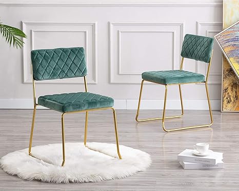 Amazon Com Chairus Velvet Dining Chairs Set Of 2 Modern Upholstered Room Accent Chair Armless Side Chair With Diamond Pattern Gold Metal Legs For Kitchen Living Room Bedroom Green Kitchen Dining