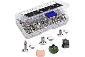 TLKKUE 240 Sets Rivets for Leather, Leather Rivets 3 Sizes Leather Double Cap Rivets for DIY Leather Craft, Bags/Clothes/Shoe