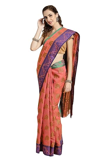 Poly Cotton Pink Woven Womens Saree