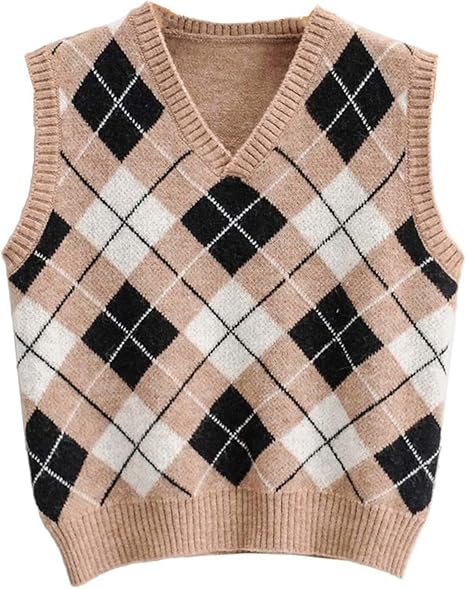 pull à carreaux sans manche