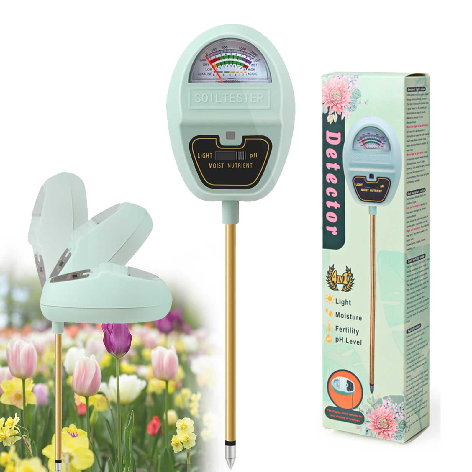 Justmetr Digital Plant Soil Moisture Meter, 4-in-1 Soil Tester, Water Level Gauge, Gardening Tool