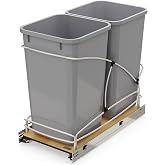 Rev-A-Shelf Double Pullout Trash Can w/Soft-Close Slides, 11.5" Min Opening | 27 QT Large Capacity Garbage/ Recycling Waste Bins for Under Kitchen Cabinets, Heavy Gauge Wire Construction 54WC-1527SC-17-1