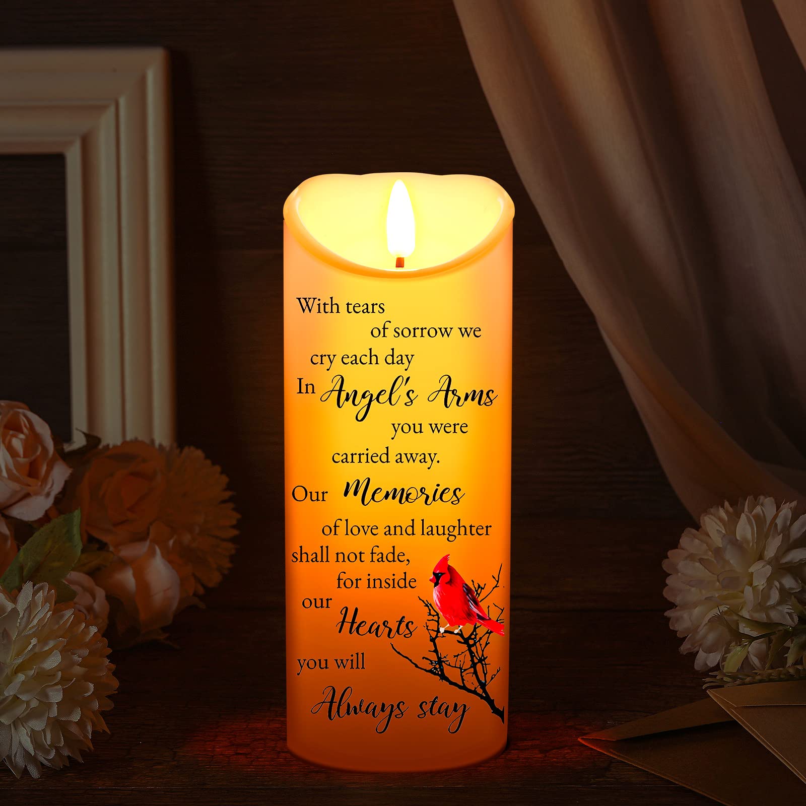 Photo 1 of LED Memorial Candles for Loss of Loved One - Sympathy Flameless Candles - Bereavement Gifts - Battery Operated (Retro Style, 3 x 8 Inch)