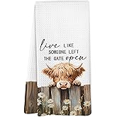 Yorhifa Highland Western Cow Gifts Kitchen Towels, Live Like Someone Left The Gate Open Farmhouse Cows Hand Towels for Bathroom Decor, Highland Cow Gifts for Cows Lovers Dish Tea Towels for Kitchen