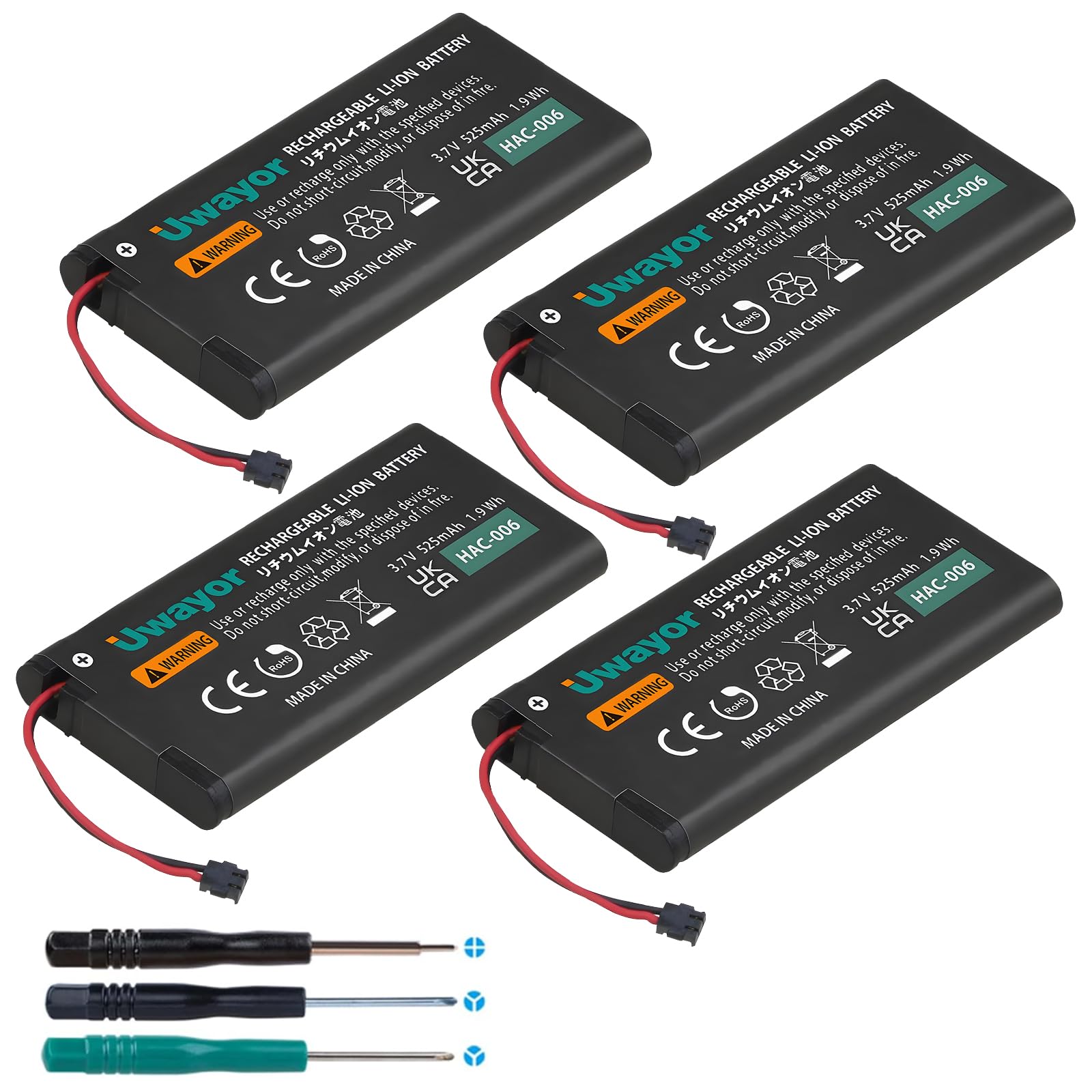 Uwayor Joy Con Battery Replacement, 4 Pack HAC-006 Battery for Nintendo Switch HAC-015 HAC-016 Left & Right Joy-Con Controller, Joycon Replacement Batteries with Tools