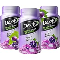 Dex4 Glucose Tablets – Grape Flavour – 50 Tablets per Bottle, 3-Pack – Fast-Acting, Pre-Measured Glucose Tabs – Fat-Free, Glu