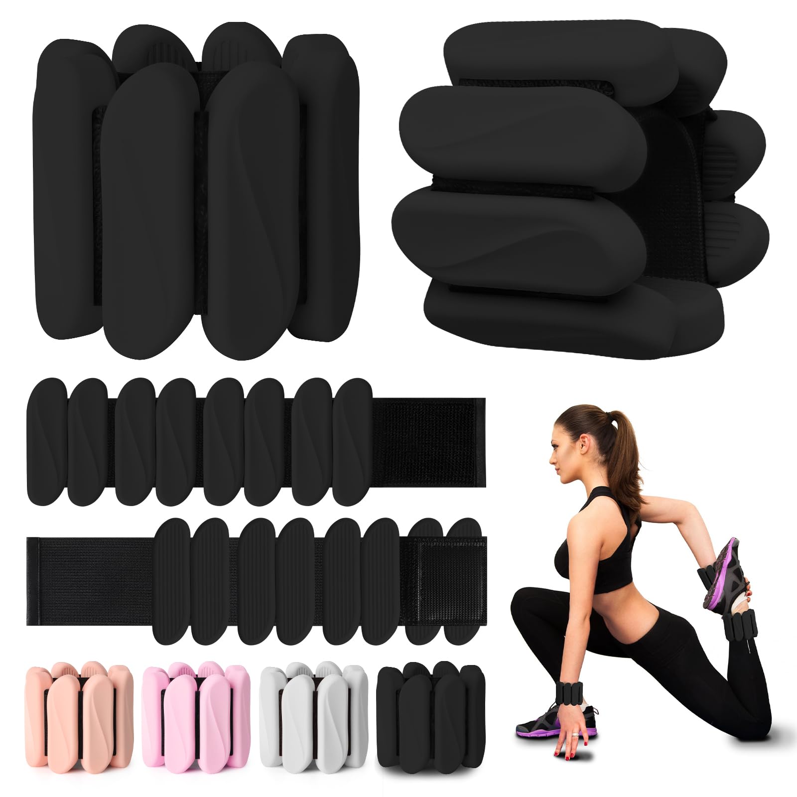 Photo 1 of Wrist Weights, 2Pack Wrist Ankle Weights for Women & Men, 2lb Adjustable Silicone Arm and Leg Weighted Bangles(1LBs Each), Fits for Yoga, Pilates, Home Gym, Jogging, Cardio, Strength Training (Black)